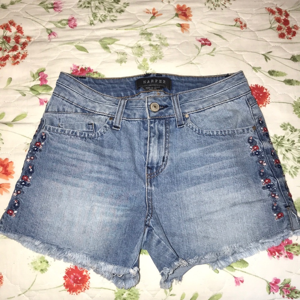 Harper Flowered Denim Shorts